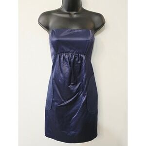 Laila Azhar Navy Blue Strapless Empire Waist Pocket Dress Size 8 652288-BLUE